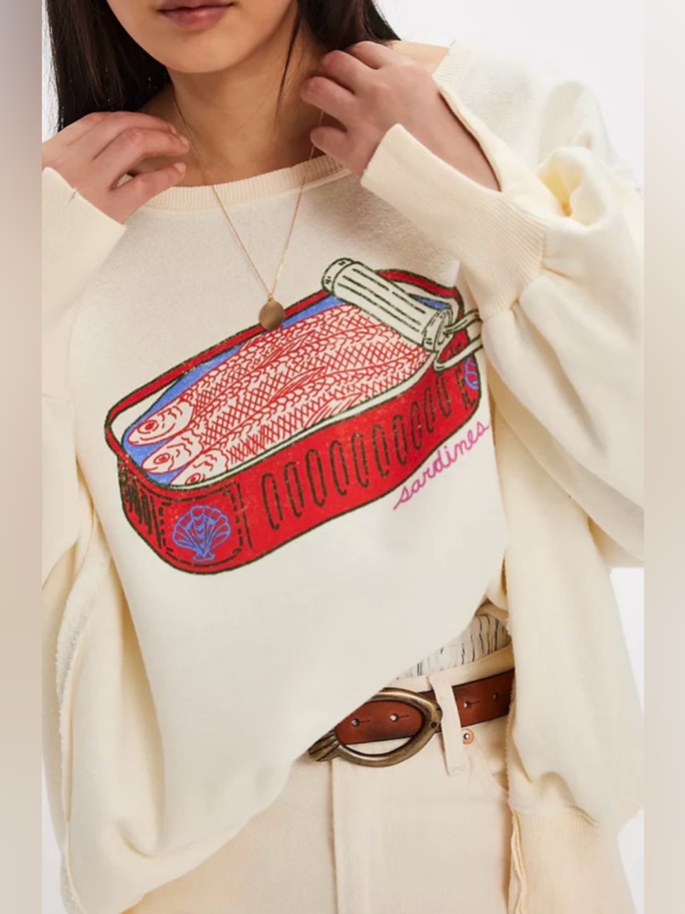 We the Free Sardines Graphic Tee in Cream with Red & Green Print